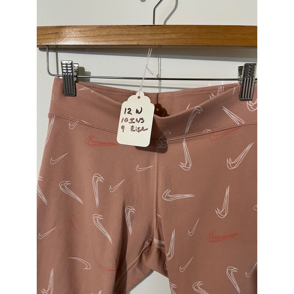 Nike Womens Essential Bike Shorts Pink Swoosh Monogram High Rise Athletic Small - Picture 2 of 3